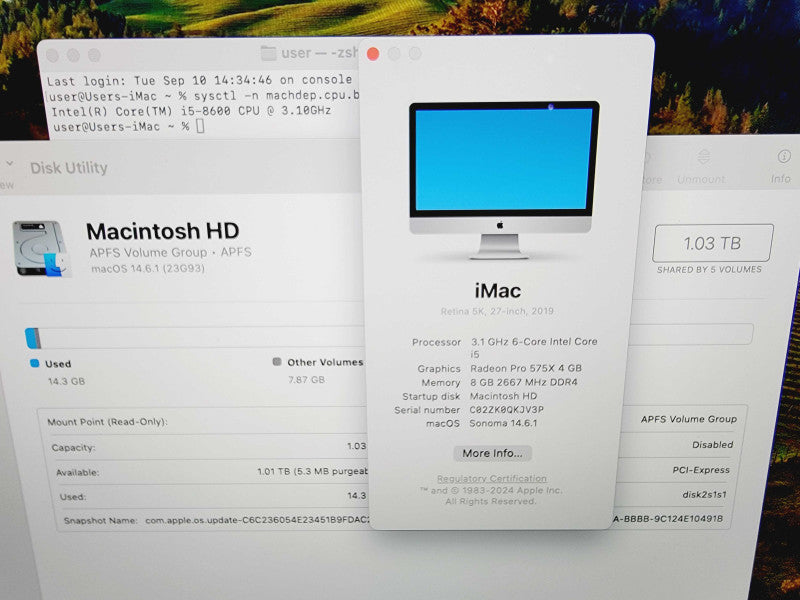 Apple iMac Retina 5K 2019 27" 6-Core i5-8600 @ 3.1GHz 8GB DDR4 1TB SSD Radeon (
