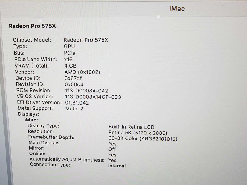 Apple iMac Retina 5K 2019 27" 6-Core i5-8600 @ 3.1GHz 8GB DDR4 1TB SSD Radeon (