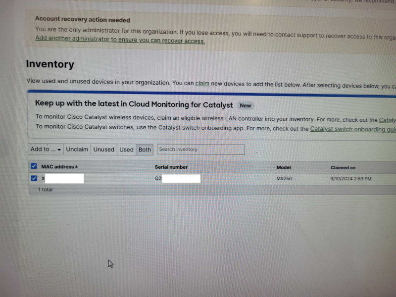 Cisco Meraki MX250-HW Cloud Managed Security Appliance - UNCLAIMED $