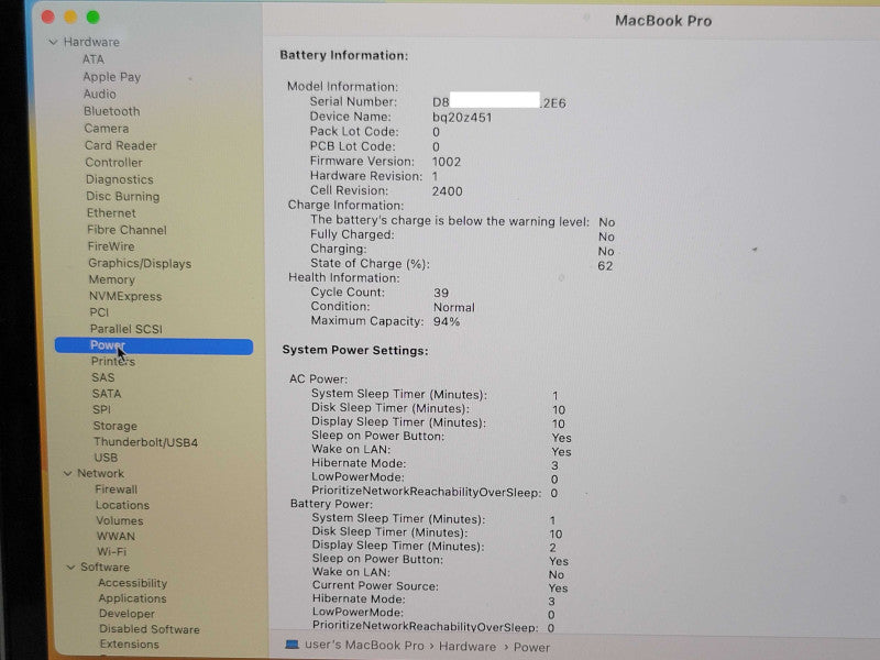 Apple Macbook Pro 2020 13" M1 Chip 8GB RAM 256GB SSD, 39 Cycle count  _