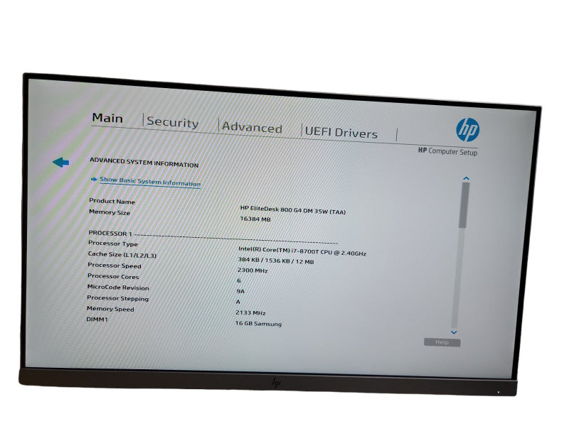 HP EliteDesk  800 G4 i7 - 8700T CPU @ 2.40GHz 16GB DDR4 Ram Qθ