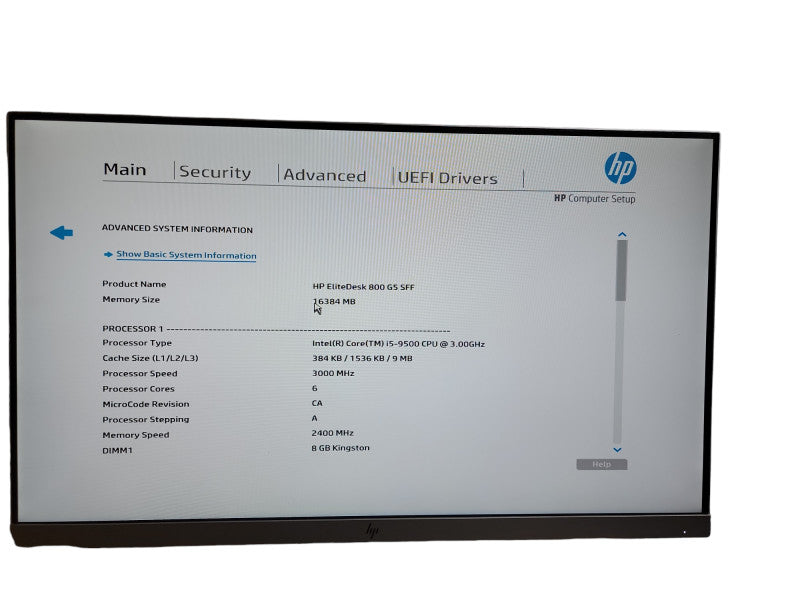 HP EliteDesk 800 G5 SFF i5 - 9500 CPU @ 3.00GHz 16GB DDR4 Ram Qθ