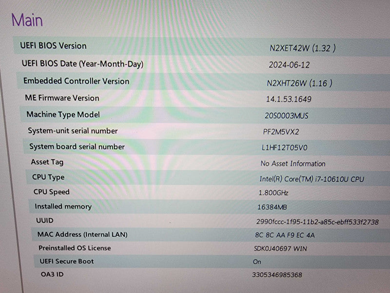 Lenovo T14 Gen1 | i7-10610U @1.8GHz | 16GB DDR4 | 256GB SSD - READ  Lap200