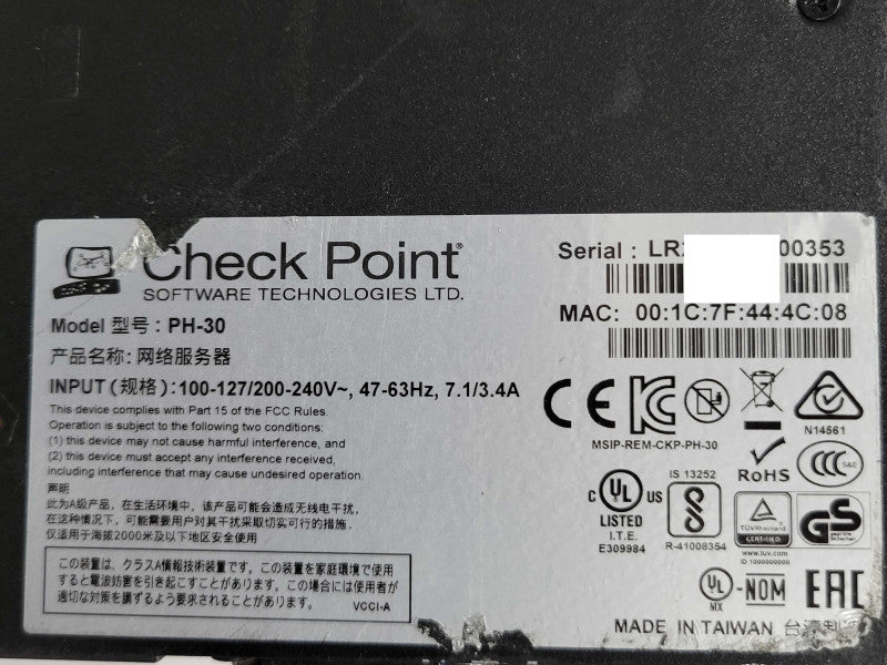 CHECKPOINT PH-30 15600 Security Gateway 8 PORT, 2x PSU, No HDD, READ _