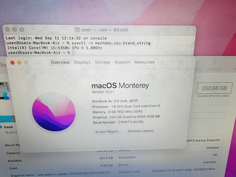 Apple Macbook Air 2017 13" 2-Core i5-5350U @ 1.8GHz 8GB DDR3 250GB SSD (