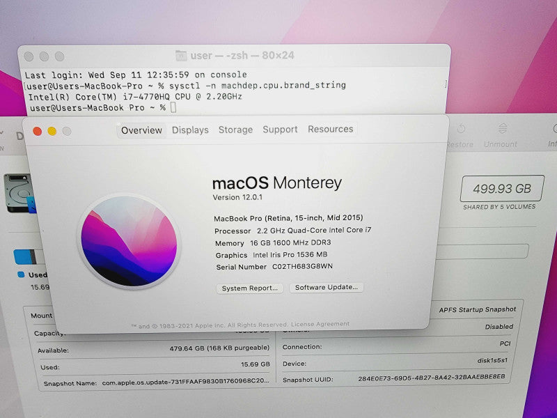 Apple Macbook Pro Retina 2015 15" 4-Core i7-4770HQ @ 2.2GHz 16GB DDR3 512GB SSD (