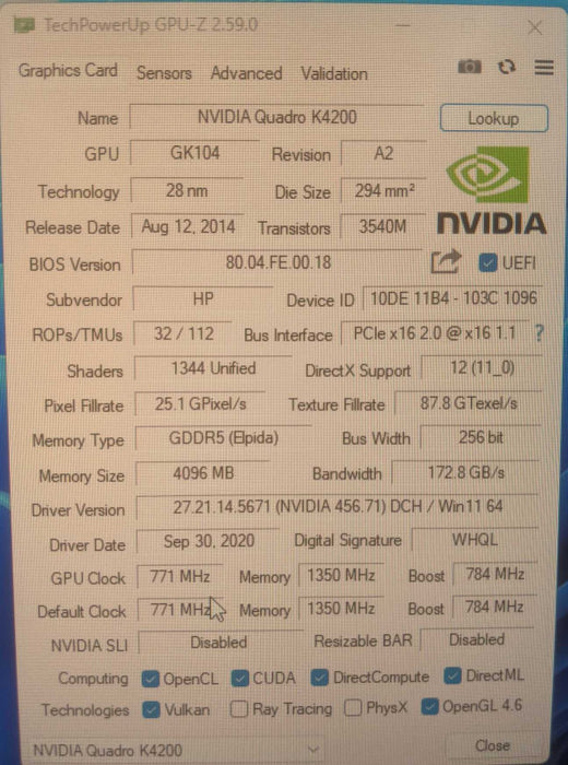 NVIDIA Quadro K4200 4GB GDDR5 GPU | 1xDVI and 2xDisplay Ports