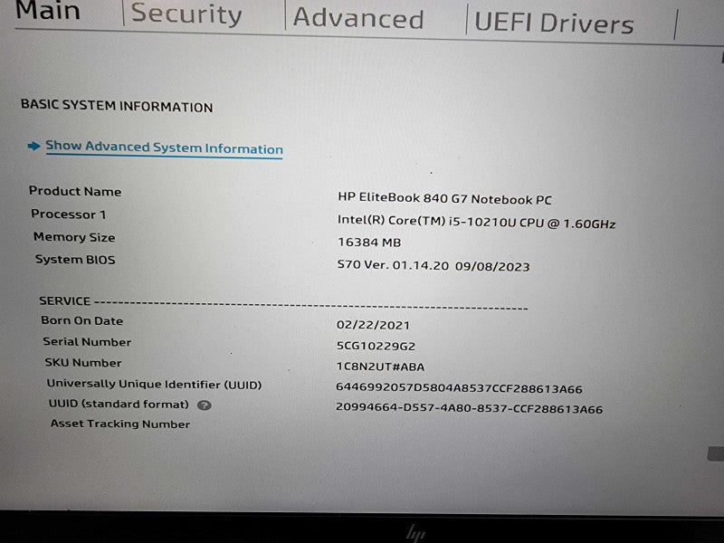 HP EliteBook 840G G7 | i5-10210U @1.6GHz | 16GB DDR4 | No Hard Drive - READ  Lap200