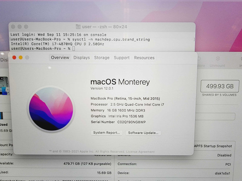 Apple Macbook Pro Retina 2015 15" 4-Core i7-4870HQ @ 2.5GHz 16GB DDR3 512GB SSD Radeon R9 M370X 2GB (