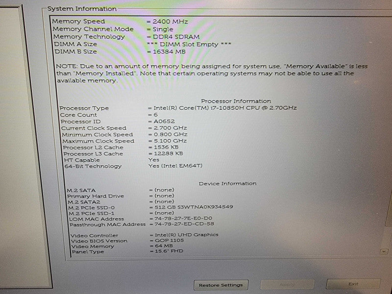 Dell Latitude 5511 | I7-10850H @ 2.7GHz | 16GB DDR4 | 512GB SSD  Lap200