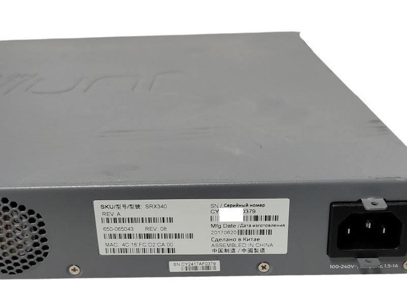 Juniper SRX340 Services Gateway Security Appliance 650-065043 Rev: 08, READ _