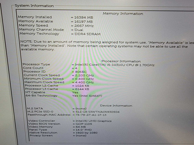 Dell Latitude 7410 | i5-10310U @1.7GHz | 16GB DDR4 | 512GB SSD - READ  Lap200