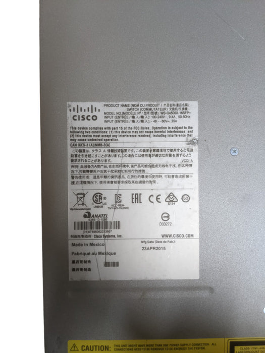 Cisco WS-C4500X-16SFP+ V03 10 Gigabit Eth Switch 2x 750w PSU