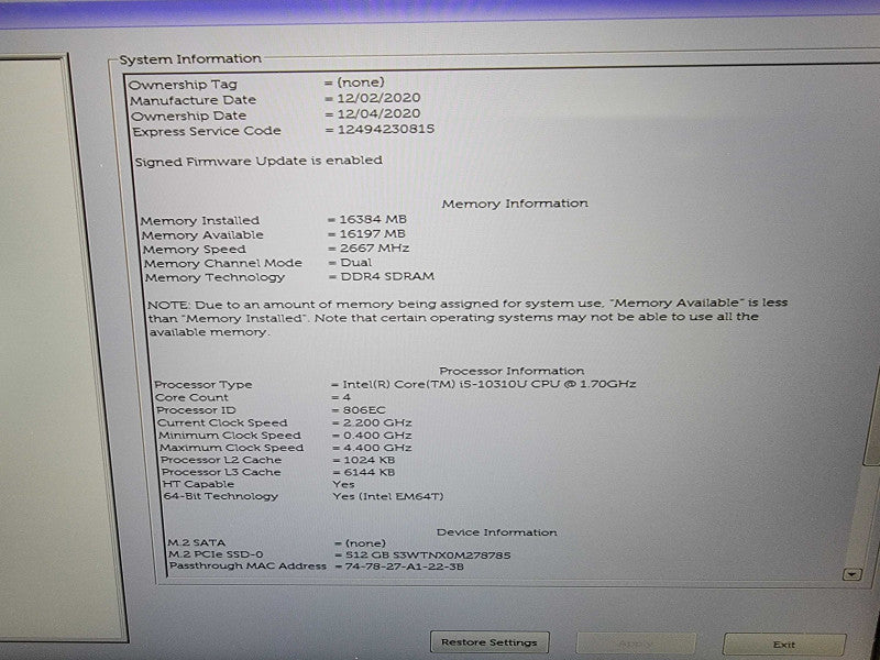 Dell Latitude 7410 | i5-10310U @1.7GHz | 16GB DDR4 | 512GB SSD  Lap200