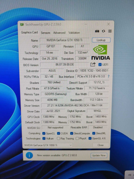 ASUS Strix GeForce GTX 1050 Ti 4GB GDDR5 Graphics Card - DVI, HDMI, DisplayPo !