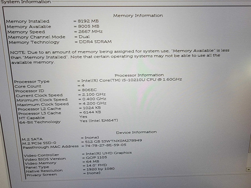 Dell Latitude 7410 | i5-10210U @1.6GHz | 8GB DDR4 | 512GB SSD - READ  Lap200