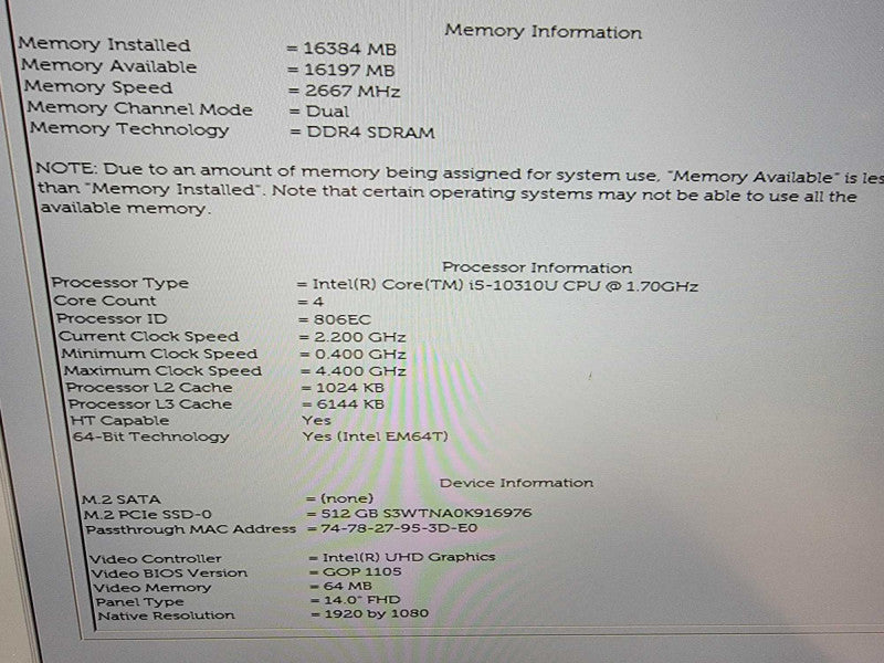 Dell Latitude 7410 | i5-10310U @1.7GHz | 16GB DDR4 | 512GB SSD  Lap200