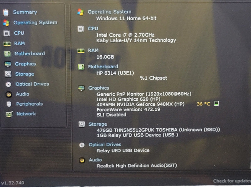 HP Envy X360 Convertible|  i7-7500U| 16GB DDR4| 940MX| 512GB M.2 | NO BATTERY β Lap200