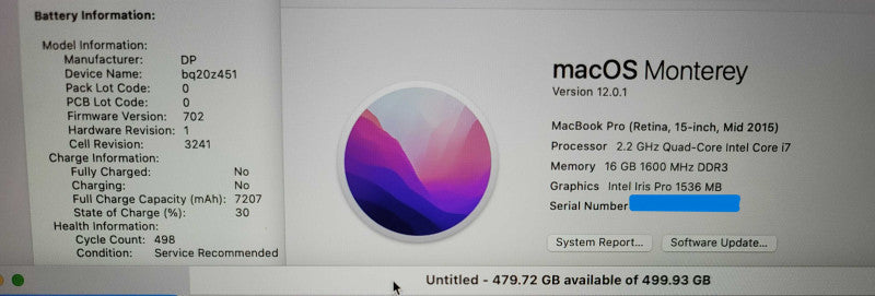 Macbook Pro Retina 15" 2015| i7-4770HQ @ 2.2GHz| 16GB DDR3| 500GB SSD READ β Lap200