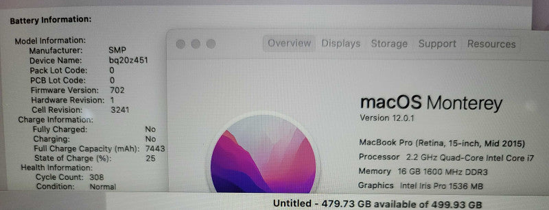 Macbook Pro Retina 15" 2015| i7-4770HQ @ 2.2GHz| 16GB DDR3| 500GB SSD R β