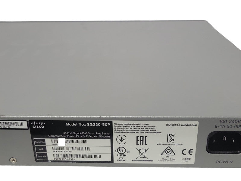 Cisco SG220-50P 50-Port Gigabit PoE Smart Plus Switch SG220-50P-K9 _