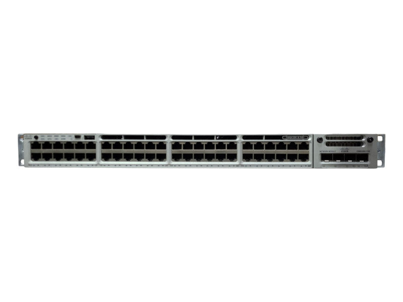 Cisco WS-C3850-48P-S Gigabit PoE Switch w/C3850-NM-4-10G, 1100W PSU, Ear mounts