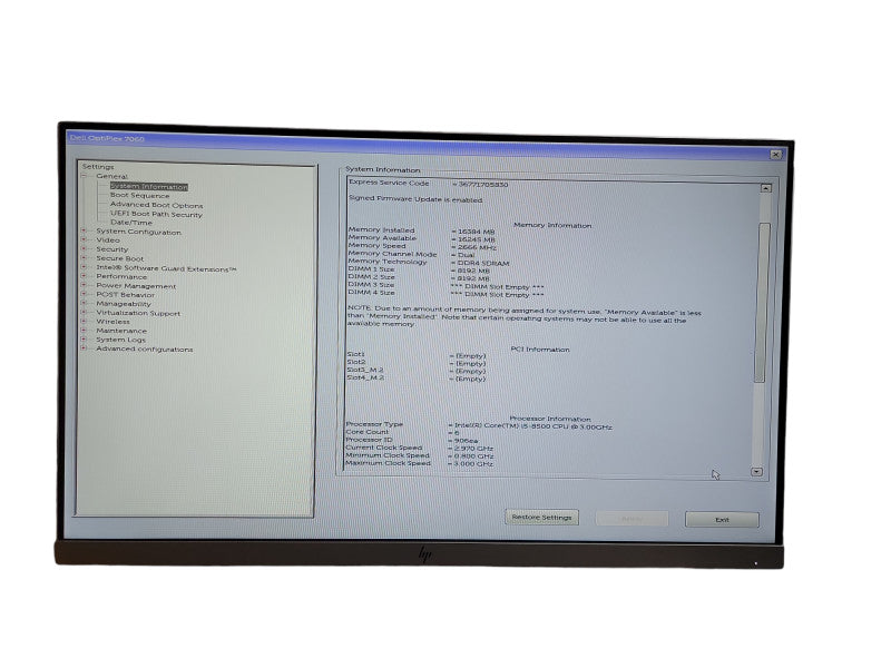Dell OptiPlex 7060 SFF Intel i5 - 8500 CPU @ 3.00GHz 16GB DDR4 Ram Qθ