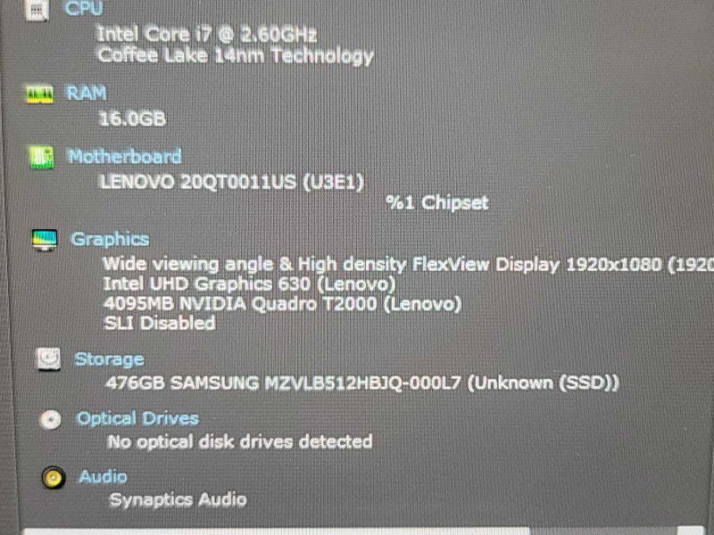 Lenovo ThinkPad P1 Gen 2| i7-9750H| 16GB DDR4| Quadro T2000| 512GB M.2  β Lap200