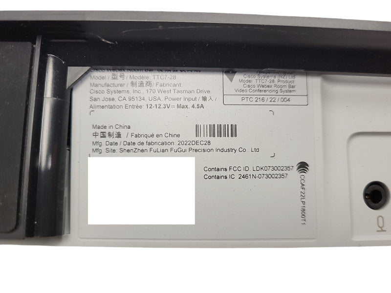 CISCO TTC7-28 WEBEX ROOM BAR CS-BAR-T-K9 No Power Adapter $