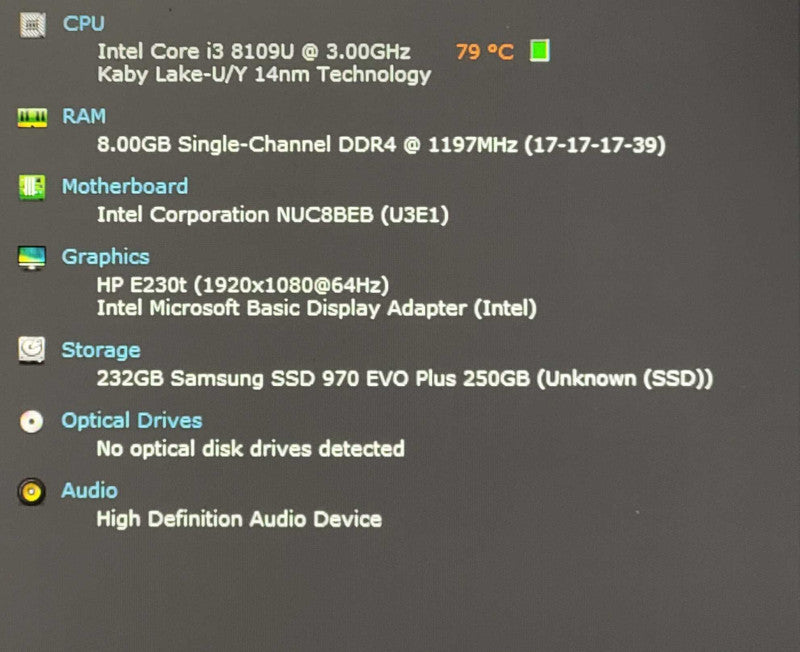 Intel NUC BOXNUC8i3BEK i3-8109U 3.00GHz, 8GB DDR4, 256GB NVMe