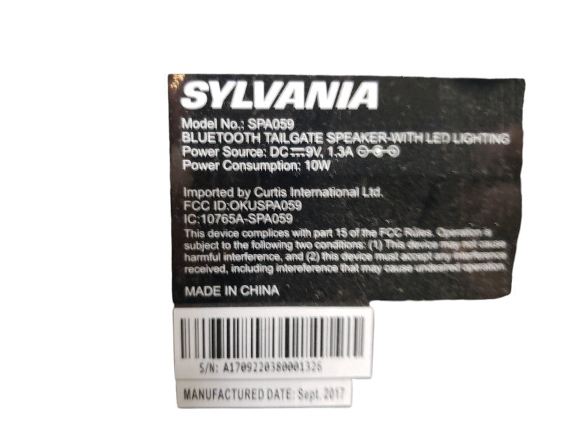 SYLVANIA Bluetooth Tailgate Speaker with LED Lights, SPA059 | See Pictures
