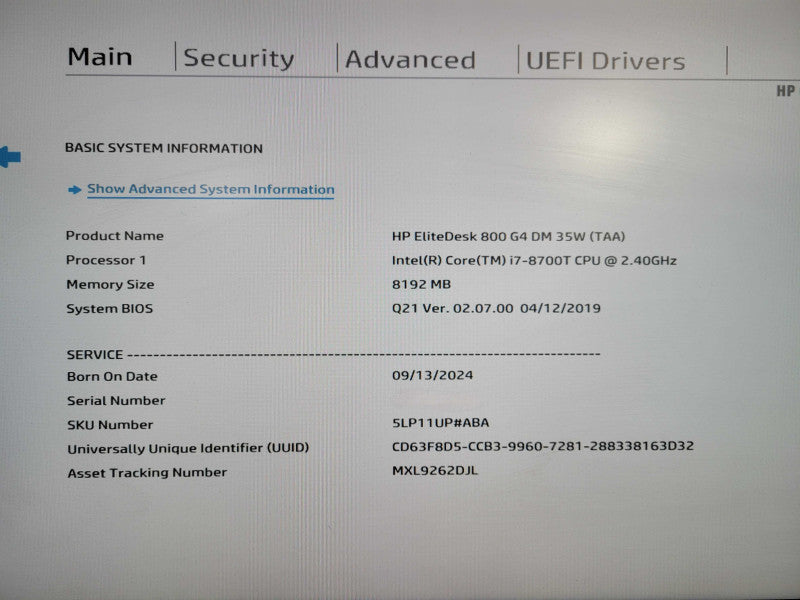 HP EliteDesk 800 G4 USFF, i7-8700T 2.40GHz , 8GB DDR4, 256GB NVMe !