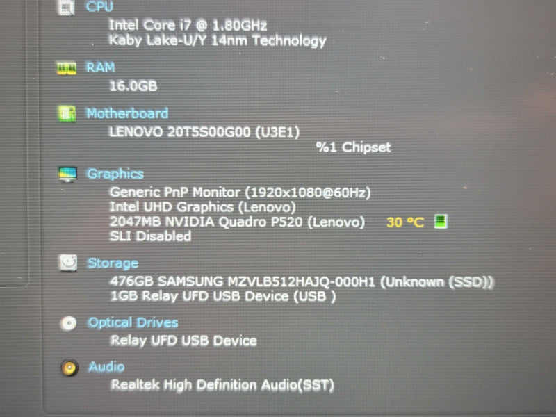 Lenovo ThinkPad P15s| i7-10510U| 16GB DDR4| Quadro P520| 512GB M.2 READ β Lap200