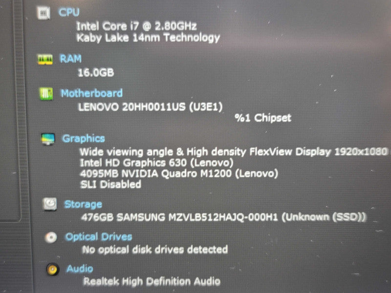 Lenovo ThinkPad P52| i7-7700HQ| 16GB DDR4| Quadro M1200| 512GB SSD Low bat β Lap200