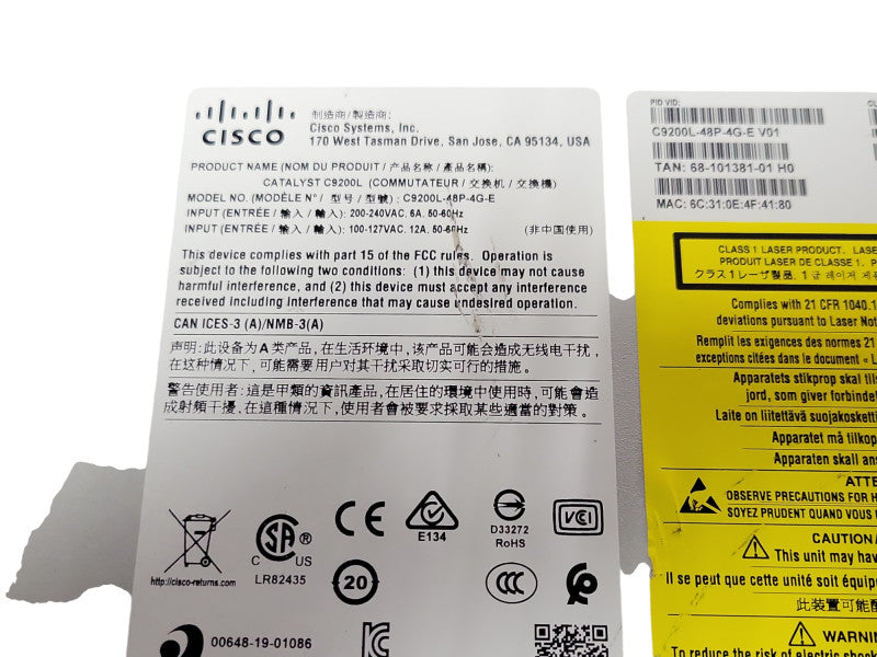 Cisco C9200L-48P-4G-E Catalyst 9200L 48 Port Poe Managed Switch. 1x PSU _