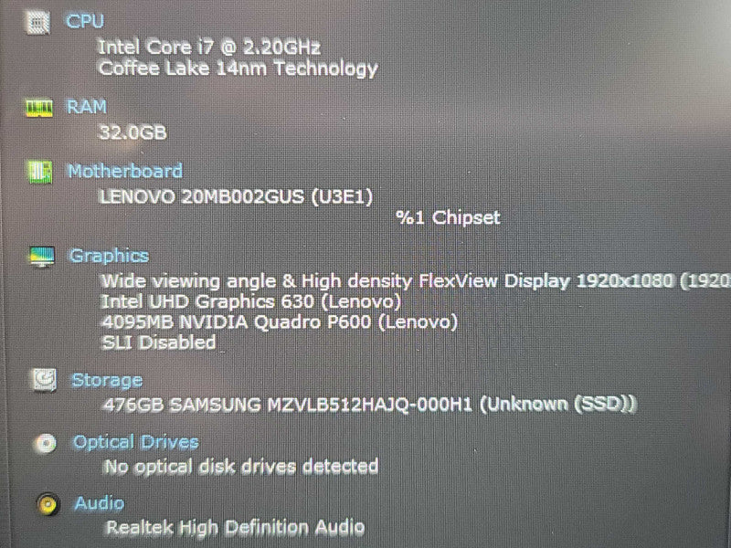 Lenovo ThinkPad P72| i7-8750H| 32GB DDR4| Quadro P600| 512GB M.2 512 β Lap200