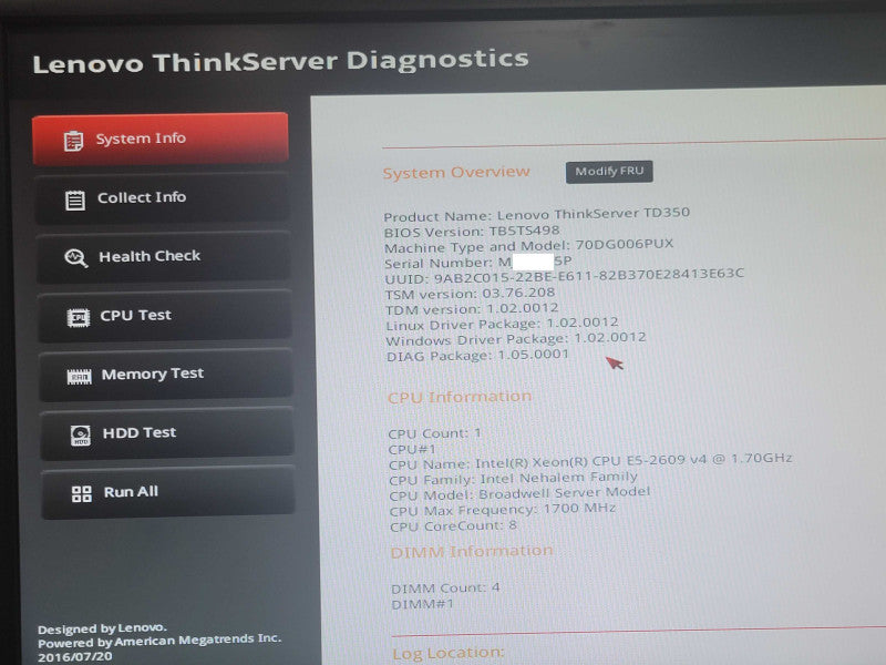 Lenovo ThinkServer TD350, 1x Xeon E5-2609v4 1.7GHz, 64GB DDR4, 2x PSU,  READ _