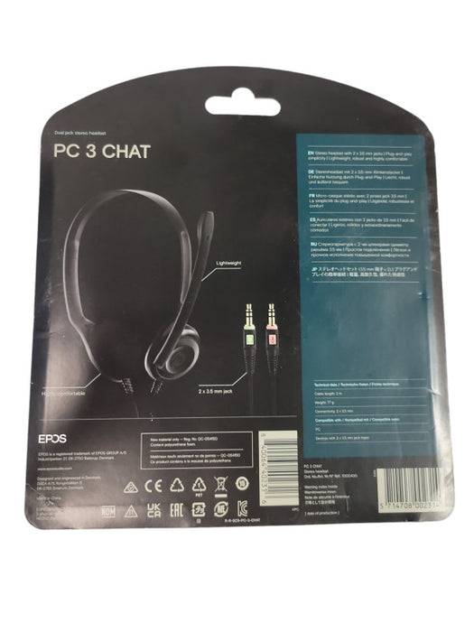 EPOS PC 3 Chat - Durable On-Ear Wired Headset|Noise Cancelling Mic-Brand New