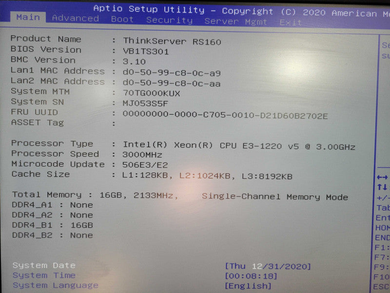 Lenovo ThinkServer RS160 1U server, Xeon E3-1220 v5 3.00GHz,16GB DDR4, No HDD !