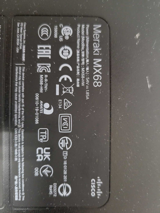 Cisco Meraki MX68-HW Firewall Security Appliance - Unclaimed Q_