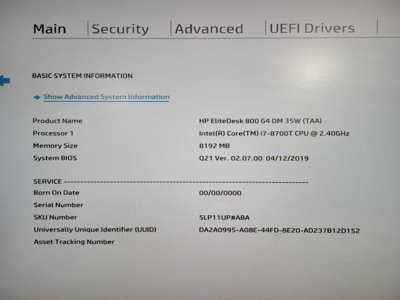 HP EliteDesk 800 G4 USFF, i7-8700T 2.40GHz , 8GB DDR4, 256GB NVMe !