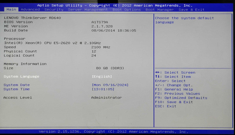 LENOVO THINKSERVER RD640 2U 8x3.5", Xeon E5-2620v2 2.10GHz, 80GB DDR3, No HDD