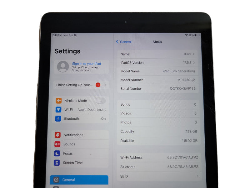 Apple iPad 6th Gen - 128GB - Gray (
