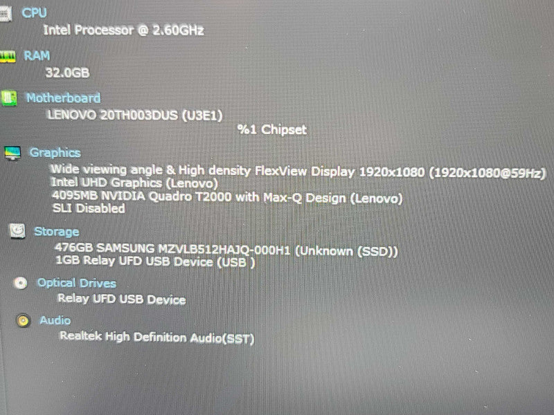 Lenovo ThinkPad P1 Gen 3| i7-10750H| 32GB DDR4| Quadro T2000| 512GB NVMe  β Lap200