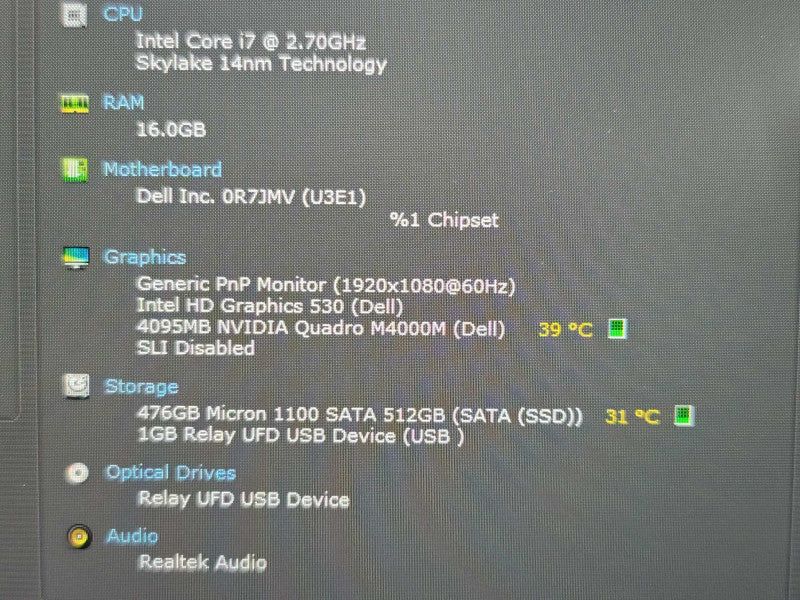 Dell Precision 7710| i7-6620HQ| 16GB DDR4| Quadro M4000| 512 GB SATA SSD READ β BudLap