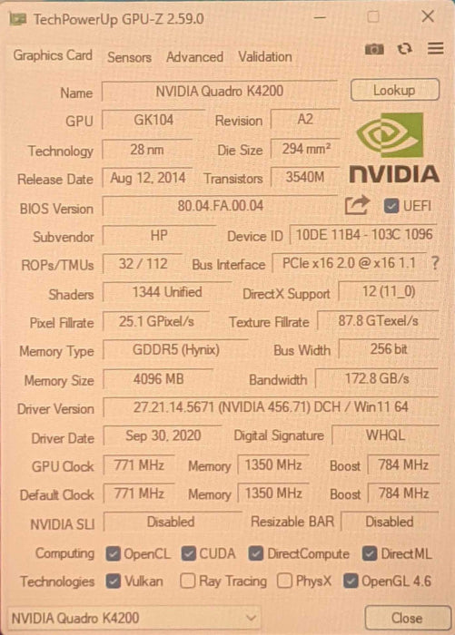 NVIDIA Quadro K4200 4GB GDDR5 GPU | 1xDVI and 2xDisplay Ports