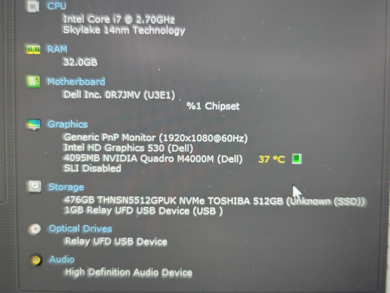 Dell Precision 7710| i7-6820HQ| 32GB DDR4| Quadro M4000| 512 GB m.2 READ β Lap200