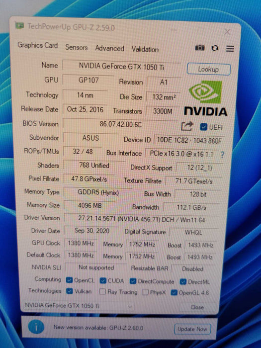 ASUS NVIDIA GTX 1050 TI 4GB PCIE %