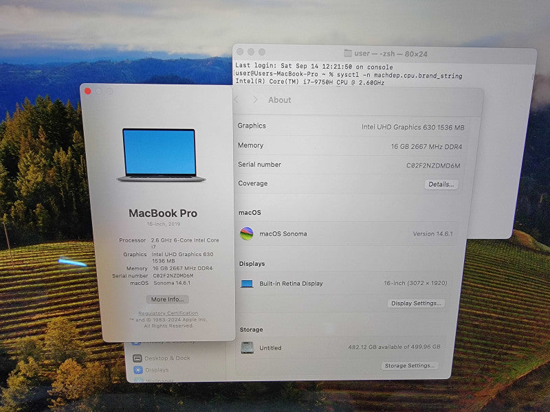 Apple MacBook Pro 2019 16" | i7-9750H @2.6GHz | 16GB DDR4 | 500GB SSD - READ  Lap200
