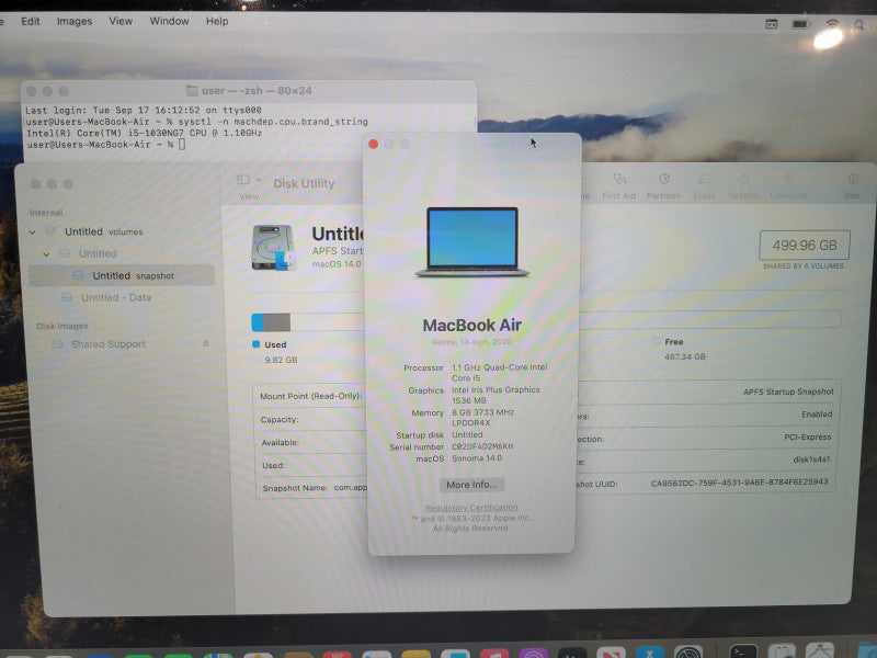 Apple Macbook Air 2020 13" 4-Core i5-1030NG7 @ 1.1GHz 8GB DDR4 500GB SSD !